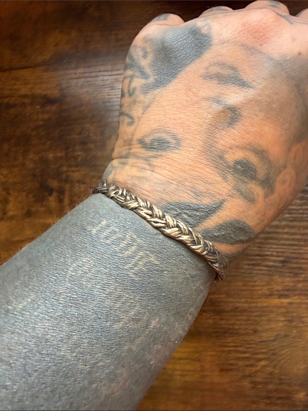 Sterling silver bracelet cuff braided ponytail or rope twine witchy